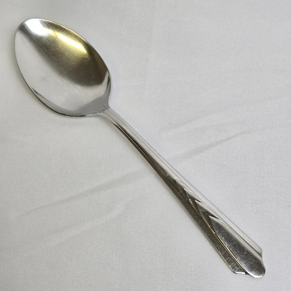 Ekco Stainless Solid Serving Spoon EKS7 Chevron Pattern Vintage USA 8